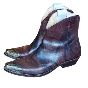 Free People Brown Leather Ankle Boots with Gold Toe